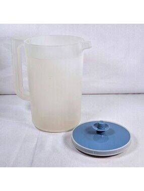 Vintage Tupperware 2 Quart Pitcher Sheer Frosted Blue Push Button Lid 800-11